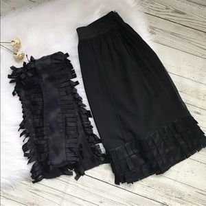 Burberry Skirt Silk Fringe Belt A Line Black